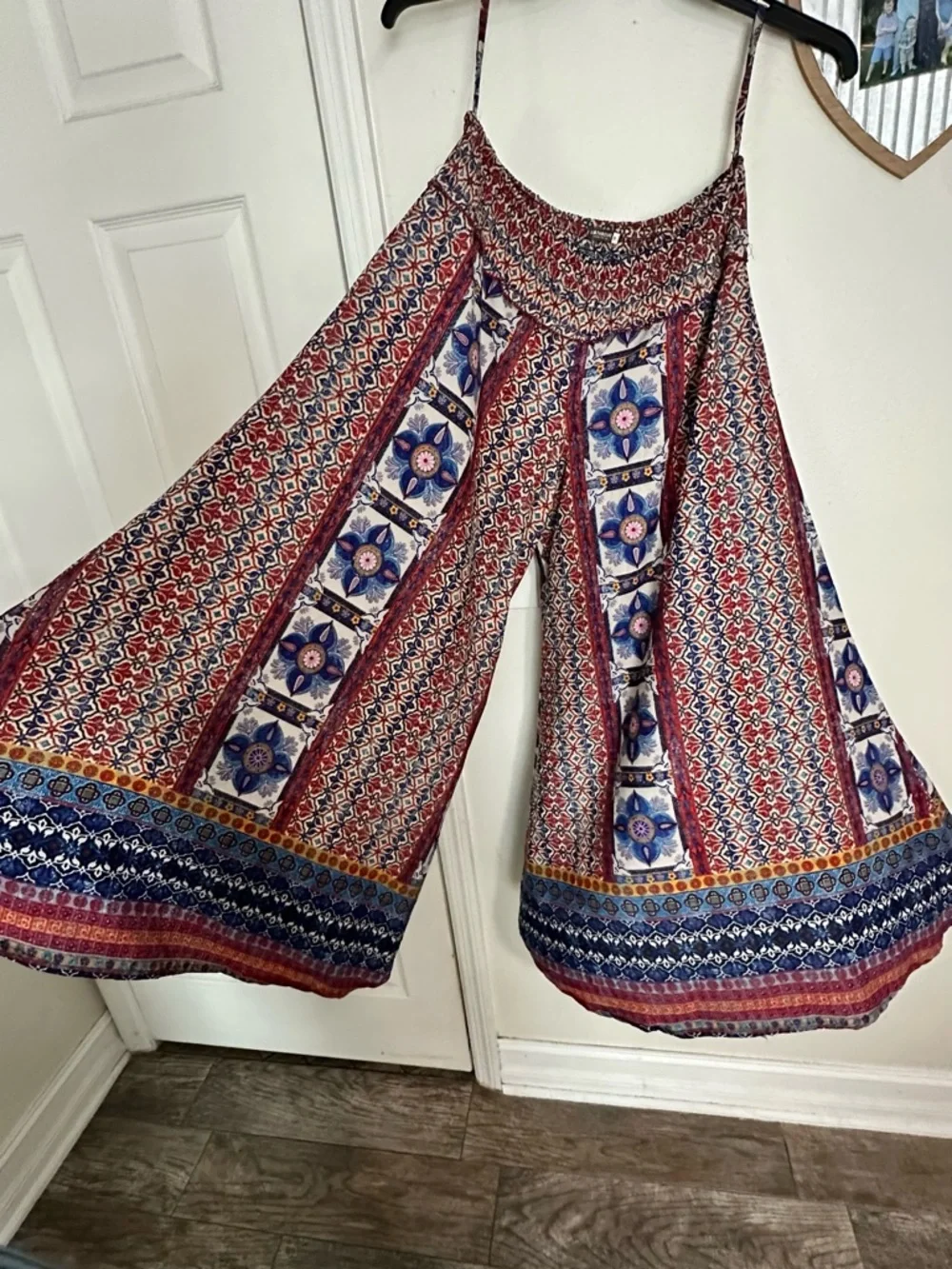 Boho Wide Leg Jumpsuit Pants in Red & Blue - Picture 1 of 5